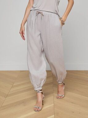 NEW L'AGENCE mariko linen jogger in light pewter size medium
